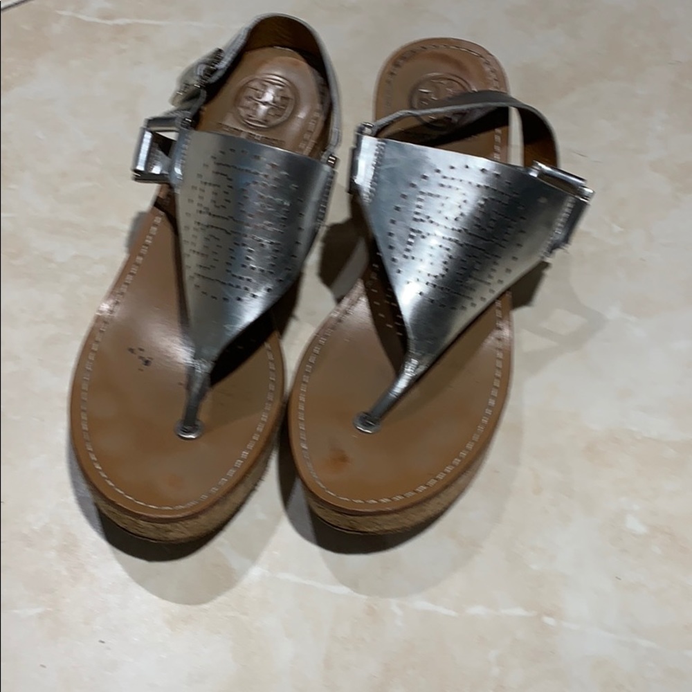 Tory Burch silver wedges
